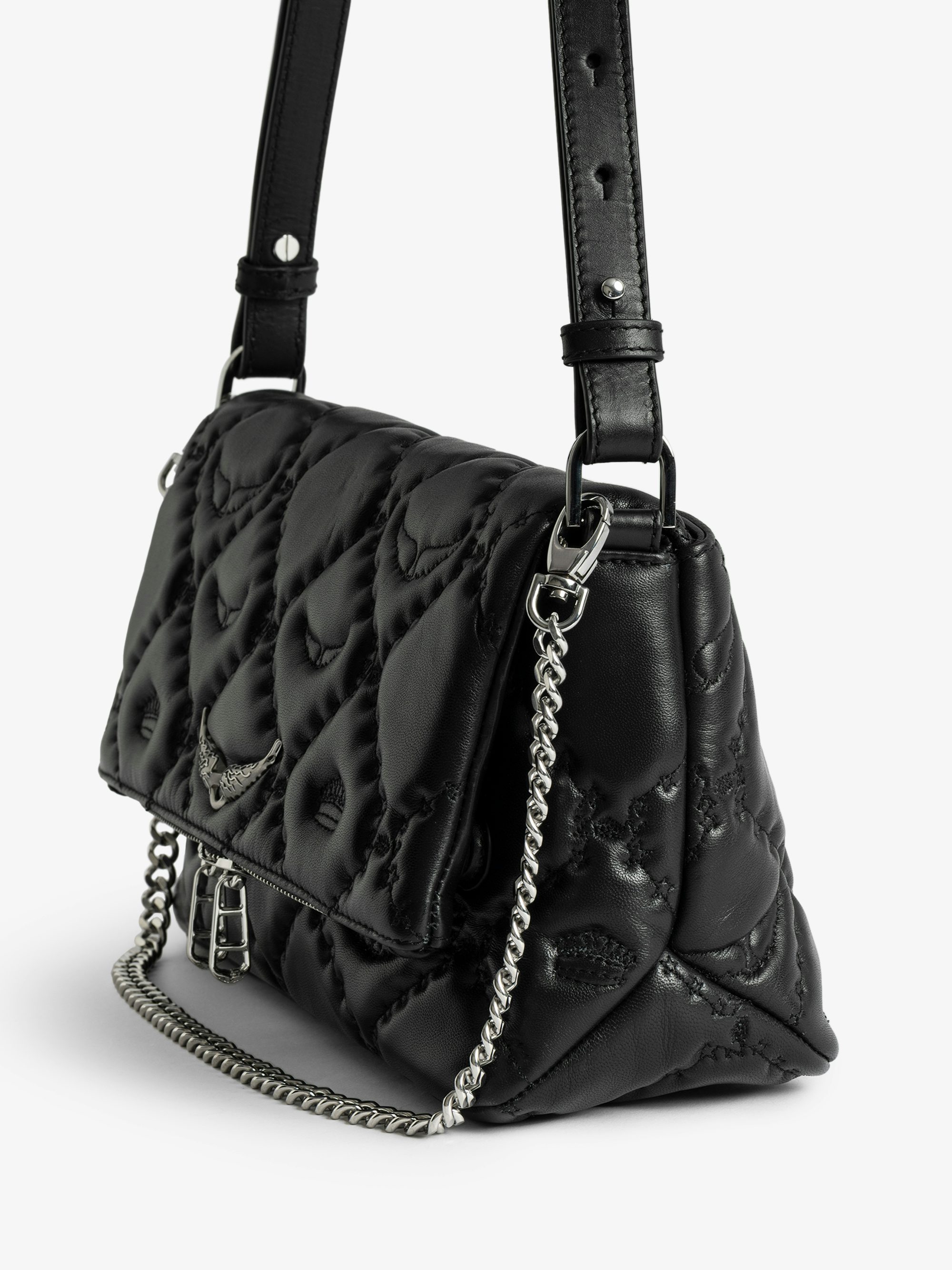Rocky II Quilted Monogram Bag - Smooth quilted leather bag with monogram shoulder strap, chain, and signature wings.
